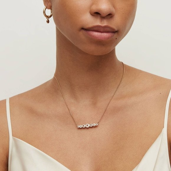 All Saints Necklace Dana Pearl Bar Necklace Gold - Picture 3 of 14